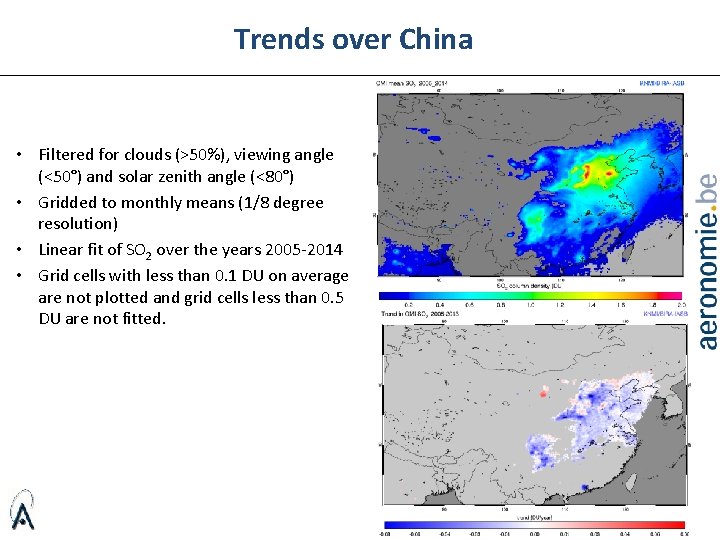 Trends over China • Filtered for clouds (>50%), viewing angle (<50°) and solar zenith