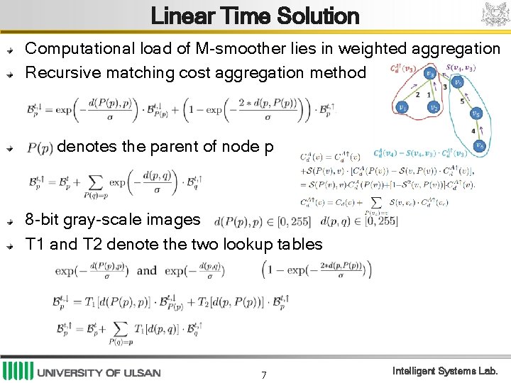 Linear Time Solution Computational load of M-smoother lies in weighted aggregation Recursive matching cost
