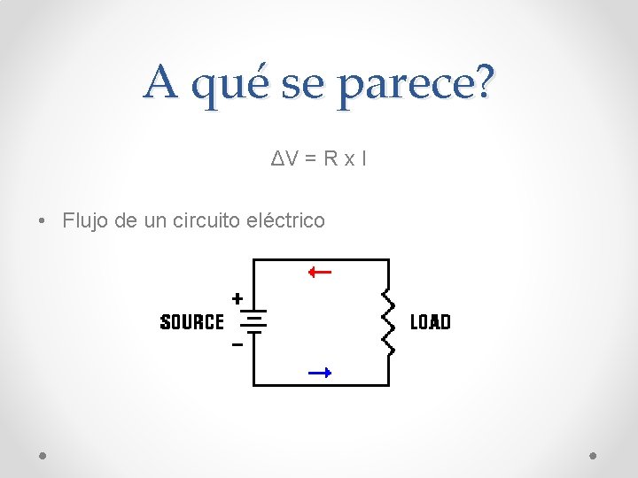 A qué se parece? ΔV = R x I • Flujo de un circuito