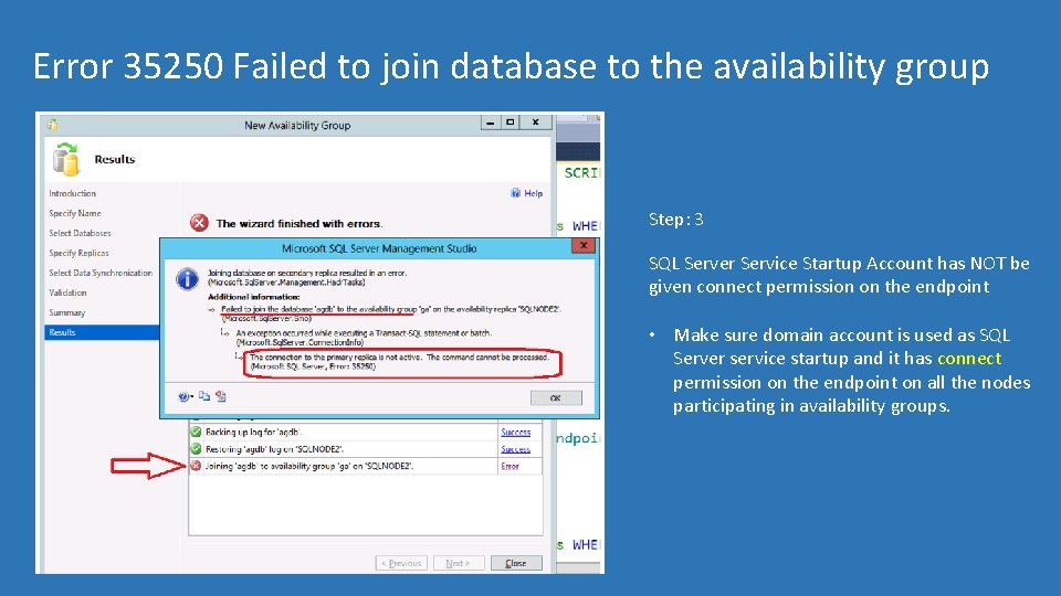 Error 35250 Failed to join database to the availability group Step: 3 SQL Server