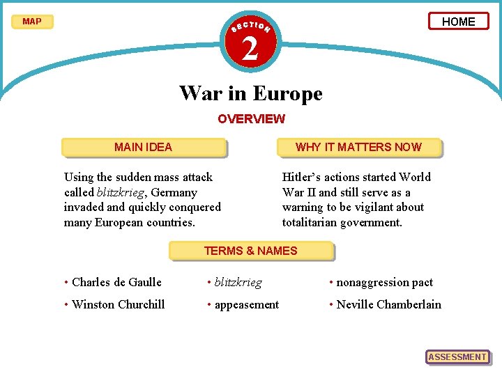 HOME MAP 2 War in Europe OVERVIEW MAIN IDEA WHY IT MATTERS NOW Using