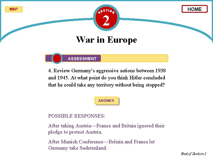 MAP 2 HOME War in Europe ASSESSMENT 4. Review Germany’s aggressive actions between 1938 MAP 2 HOME War in Europe ASSESSMENT 4. Review Germany’s aggressive actions between 1938