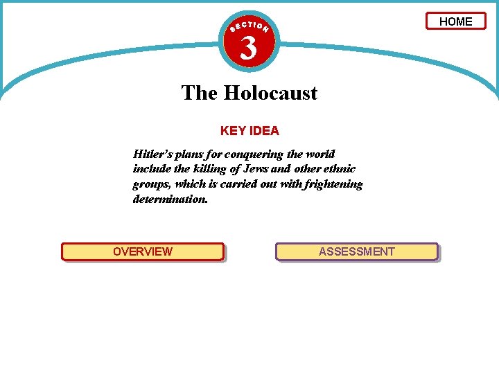 HOME 3 The Holocaust KEY IDEA Hitler’s plans for conquering the world include the