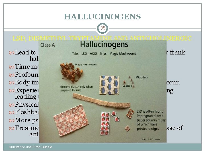 HALLUCINOGENS 35 LSD, DISMETHYL TRYPTAMINE AND ANTICHOLINERGIC DRUGS Lead to distortion or intensification of