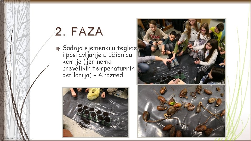 2. FAZA © PROFIL KLETT d. o. o. Sadnja sjemenki u teglice i postavljanje