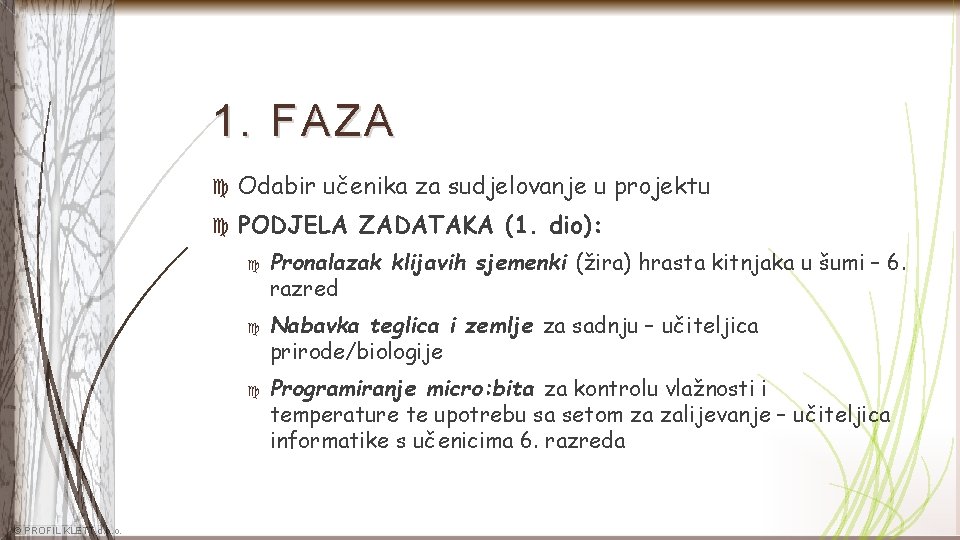 1. FAZA Odabir učenika za sudjelovanje u projektu PODJELA ZADATAKA (1. dio): © PROFIL