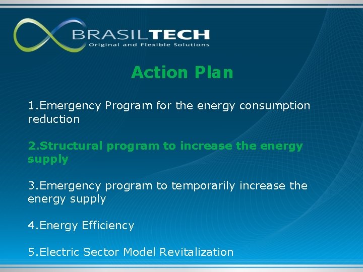 Action Plan 1. Emergency Program for the energy consumption reduction 2. Structural program to