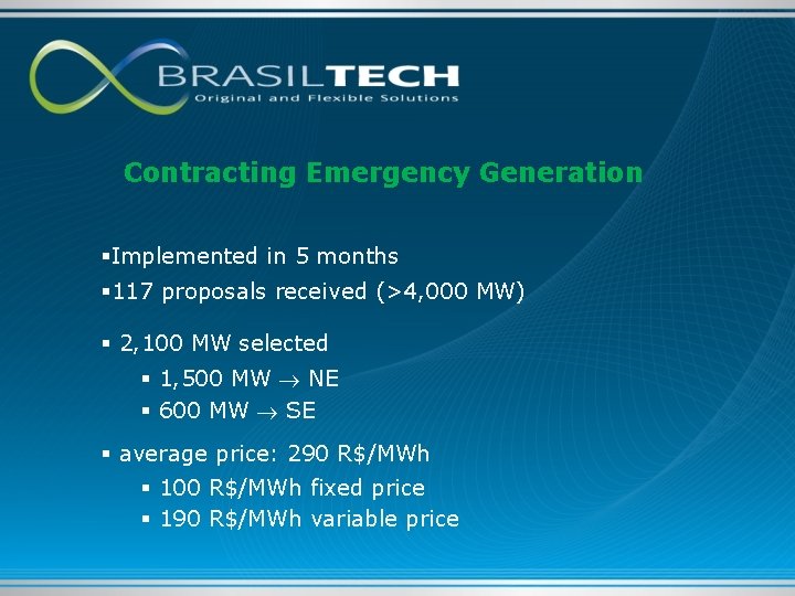 Contracting Emergency Generation §Implemented in 5 months § 117 proposals received (>4, 000 MW)