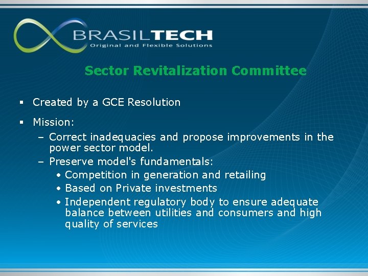 Sector Revitalization Committee § Created by a GCE Resolution § Mission: – Correct inadequacies