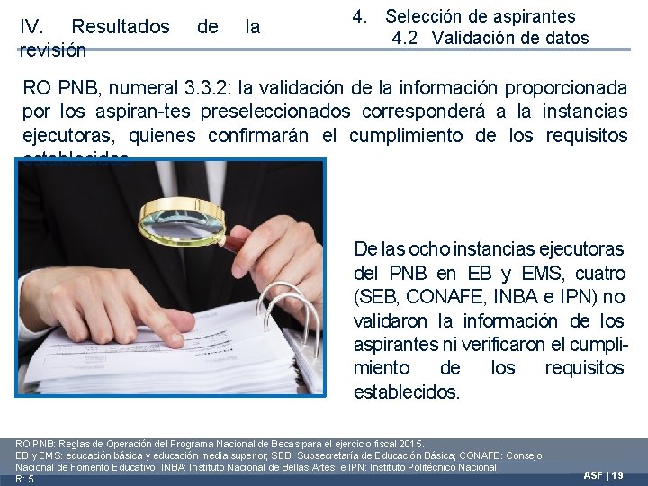 IV. Resultados revisión de la 4. Selección de aspirantes 4. 2 Validación de datos