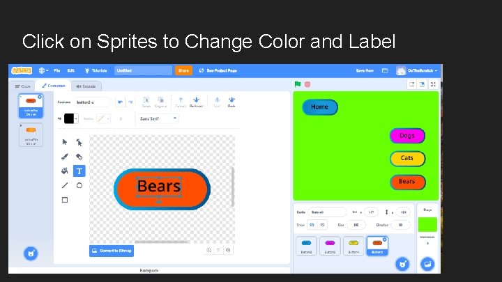 Click on Sprites to Change Color and Label 