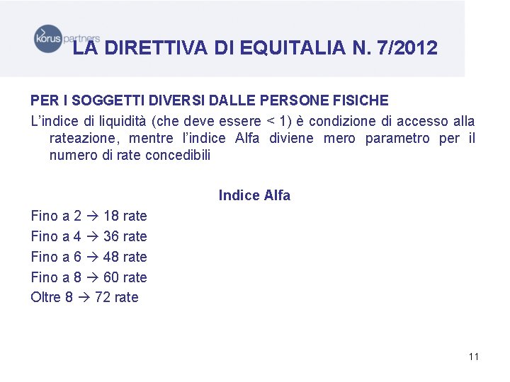 LA DIRETTIVA DI EQUITALIA N. 7/2012 PER I SOGGETTI DIVERSI DALLE PERSONE FISICHE L’indice