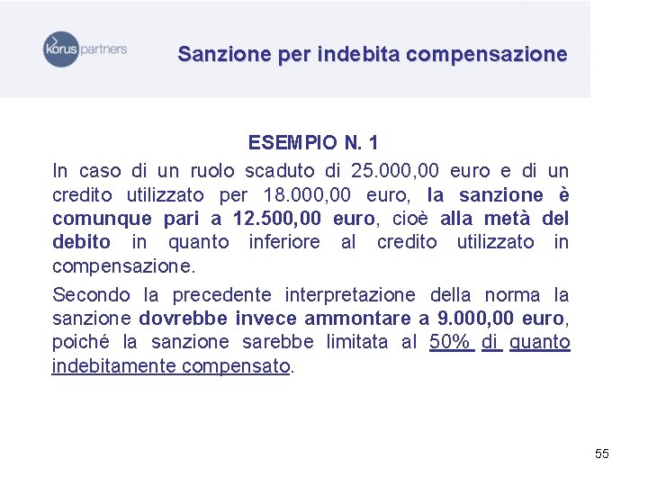 Sanzione per indebita compensazione ESEMPIO N. 1 In caso di un ruolo scaduto di