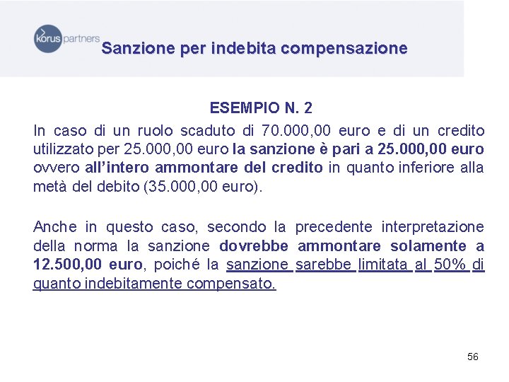 Sanzione per indebita compensazione ESEMPIO N. 2 In caso di un ruolo scaduto di