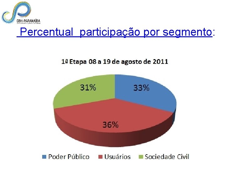  Percentual participação por segmento: 