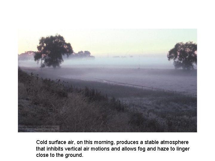 Cold surface air, on this morning, produces a stable atmosphere that inhibits vertical air