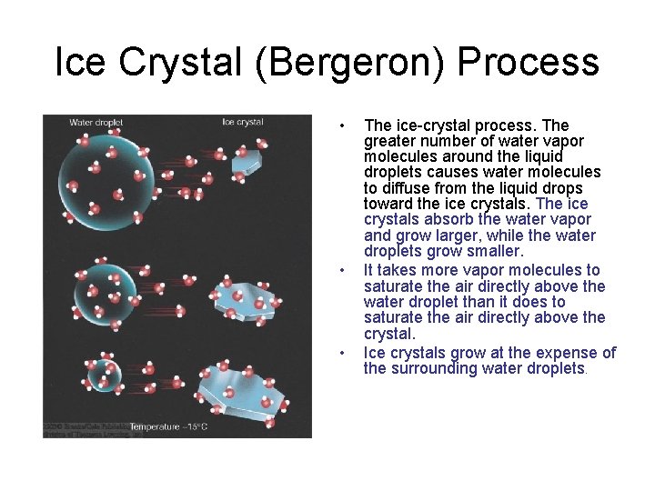 Ice Crystal (Bergeron) Process • • • The ice-crystal process. The greater number of