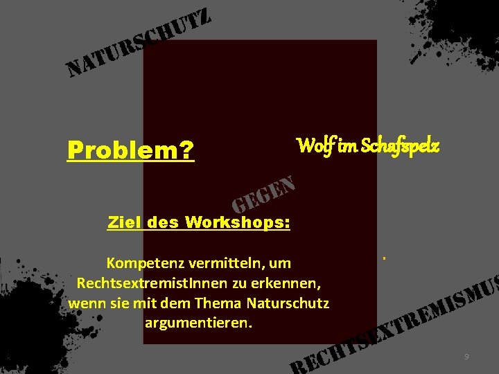 Problem? Wolf im Schafspelz Ziel des Workshops: Kompetenz vermitteln, um Rechtsextremist. Innen zu erkennen,