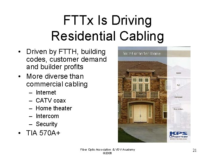 FTTx Is Driving Residential Cabling • Driven by FTTH, building codes, customer demand builder