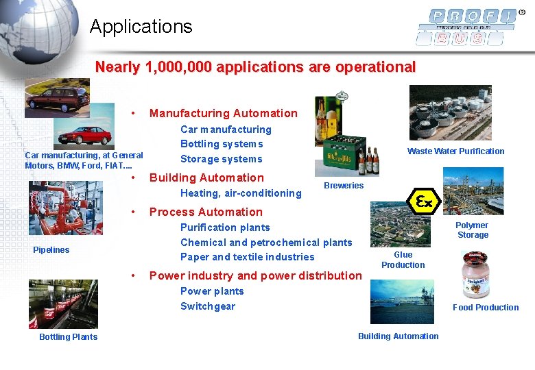 Applications Nearly 1, 000 applications are operational • Car manufacturing, at General Motors, BMW,