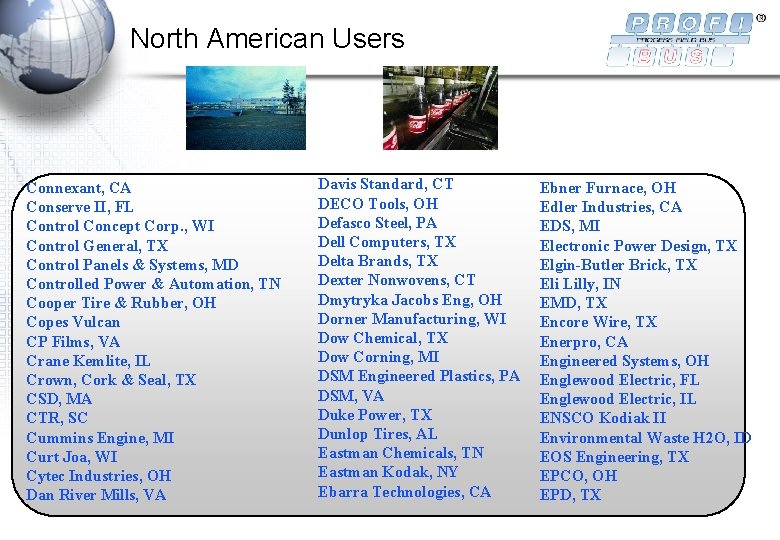 North American Users Connexant, CA Conserve II, FL Control Concept Corp. , WI Control