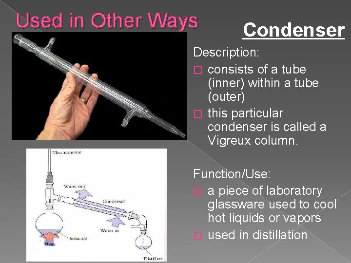 Used in Other Ways Condenser Description: � consists of a tube (inner) within a