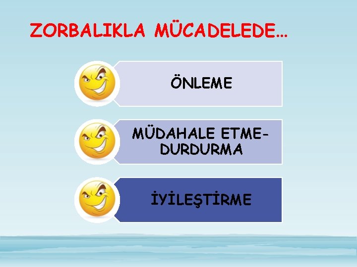 ZORBALIKLA MÜCADELEDE… ÖNLEME MÜDAHALE ETMEDURDURMA İYİLEŞTİRME 