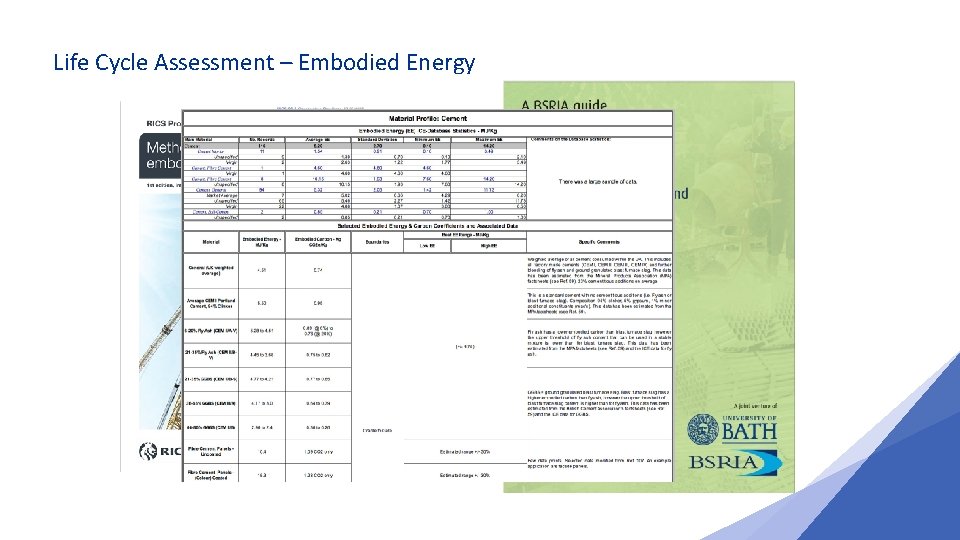 Life Cycle Assessment – Embodied Energy 