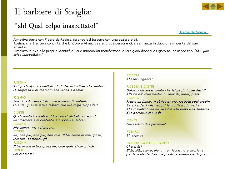 Il barbiere di Siviglia: “ah! Qual colpo inaspettato!” Trama dell’opera… Almaviva torna con Figaro