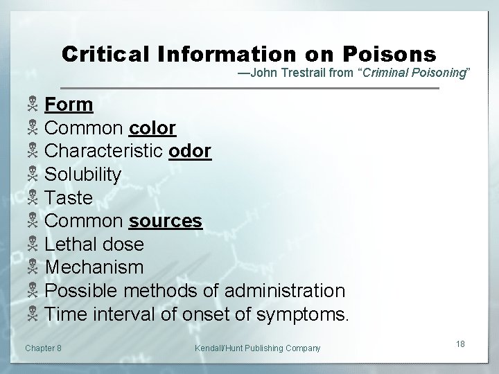 Critical Information on Poisons —John Trestrail from “Criminal Poisoning” N Form N Common color