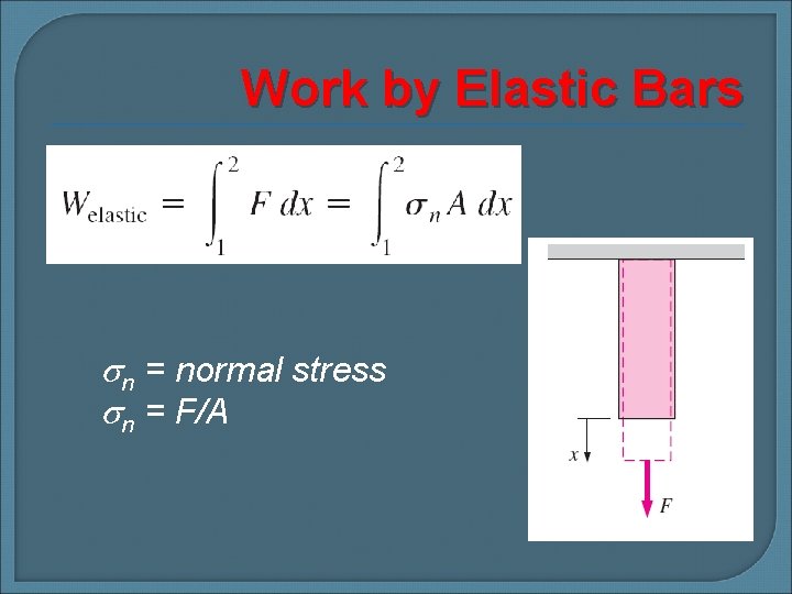 Work by Elastic Bars n = normal stress n = F/A 