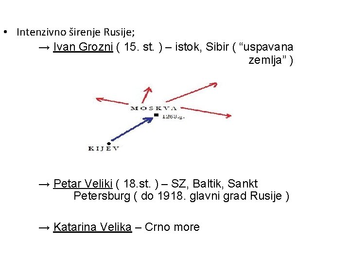  • Intenzivno širenje Rusije; → Ivan Grozni ( 15. st. ) – istok,