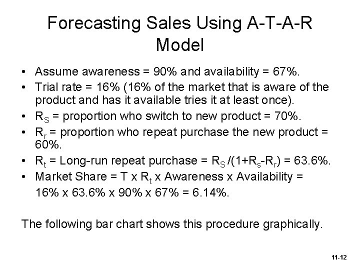 Forecasting Sales Using A-T-A-R Model • Assume awareness = 90% and availability = 67%.