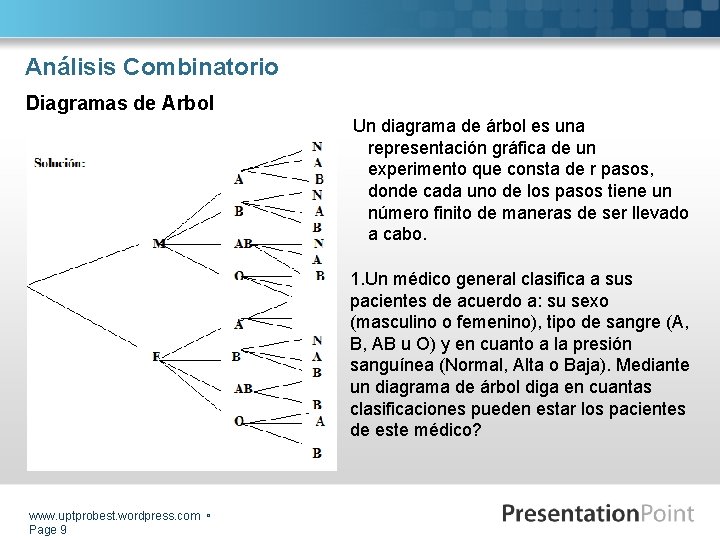 Análisis Combinatorio Diagramas de Arbol Un diagrama de árbol es una representación gráfica de