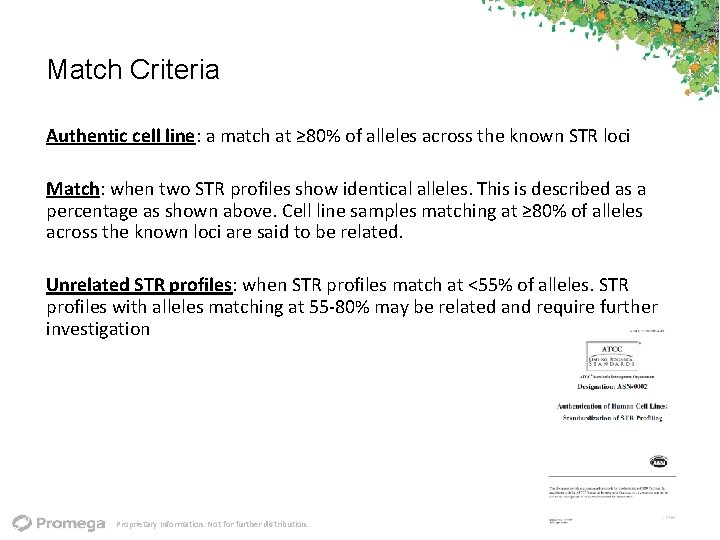 Match Criteria Authentic cell line: a match at ≥ 80% of alleles across the