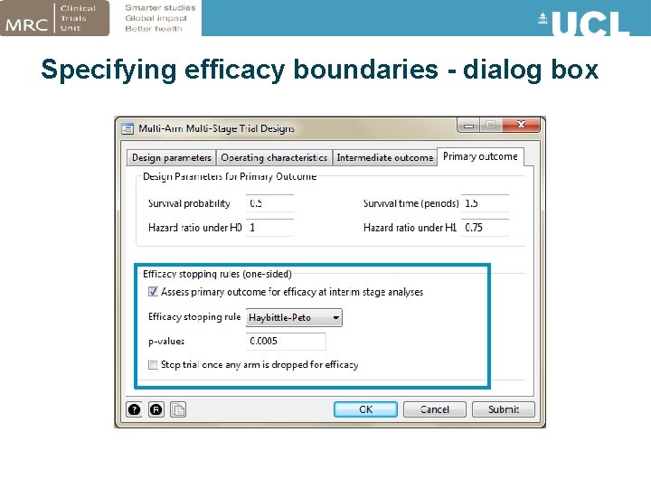 Specifying efficacy boundaries - dialog box 