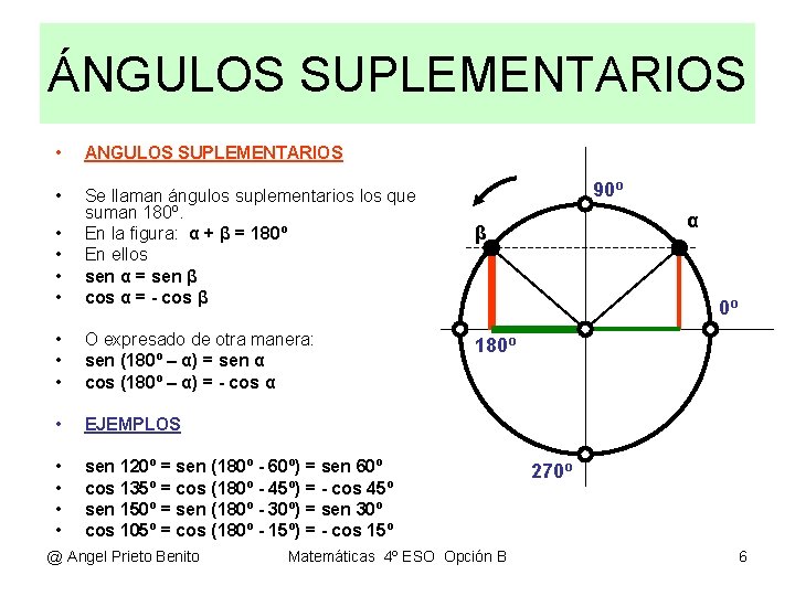 ÁNGULOS SUPLEMENTARIOS • ANGULOS SUPLEMENTARIOS • • • Se llaman ángulos suplementarios los que