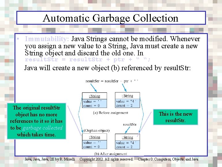 Automatic Garbage Collection • Immutability: Java Strings cannot be modified. Whenever you assign a