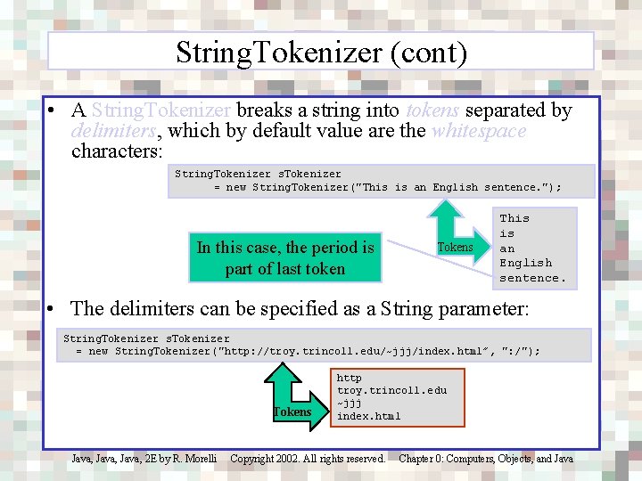 String. Tokenizer (cont) • A String. Tokenizer breaks a string into tokens separated by