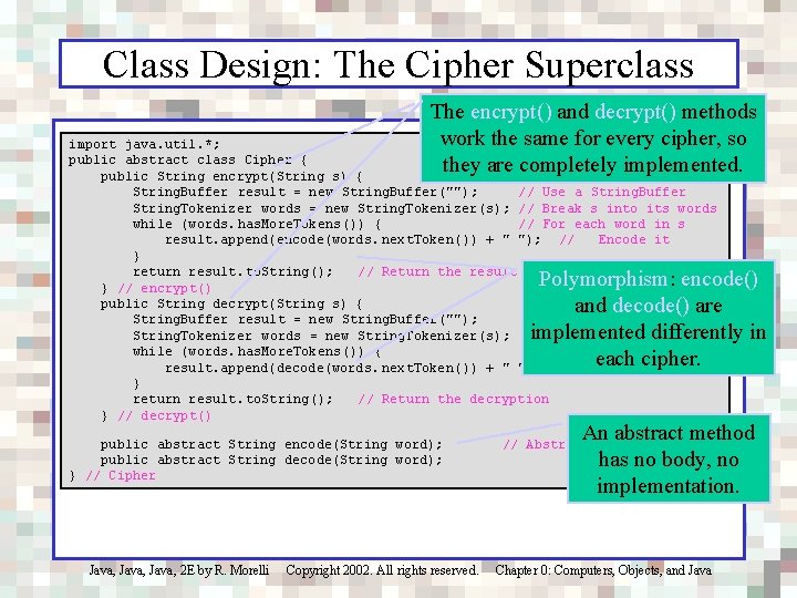 Class Design: The Cipher Superclass The encrypt() and decrypt() methods work the same for