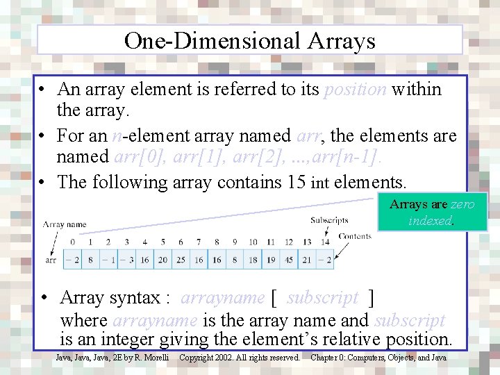 One-Dimensional Arrays • An array element is referred to its position within the array.