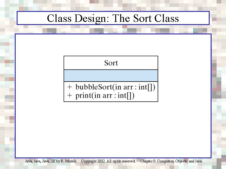 Class Design: The Sort Class Java, 2 E by R. Morelli Copyright 2002. All