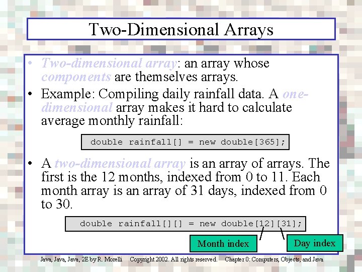 Two-Dimensional Arrays • Two-dimensional array: an array whose components are themselves arrays. • Example: