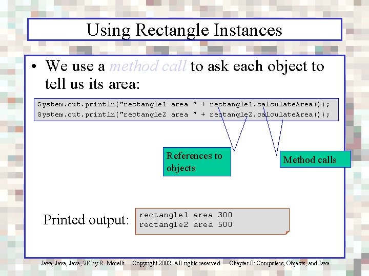 Using Rectangle Instances • We use a method call to ask each object to