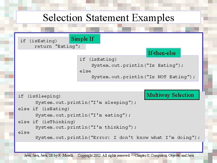 Selection Statement Examples Simple If if (is. Eating) return "Eating"; If-then-else if (is. Eating)