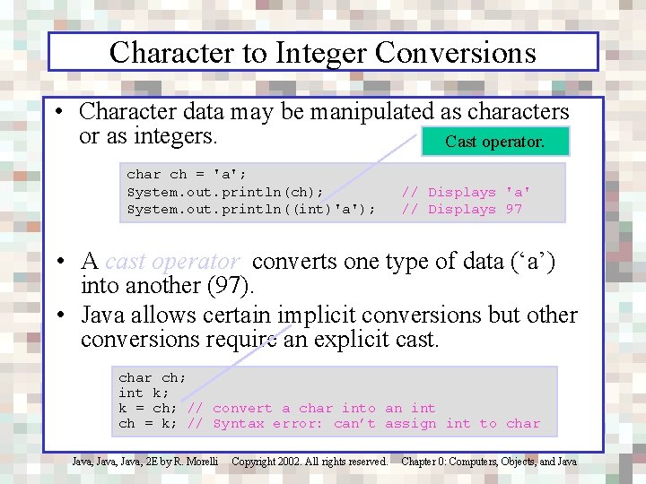 Character to Integer Conversions • Character data may be manipulated as characters or as