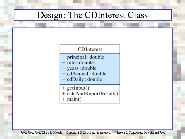 Design: The CDInterest Class Java, 2 E by R. Morelli Copyright 2002. All rights