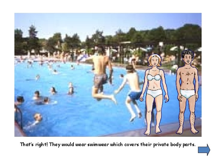 That’s right! They would wear swimwear which covers their private body parts. 