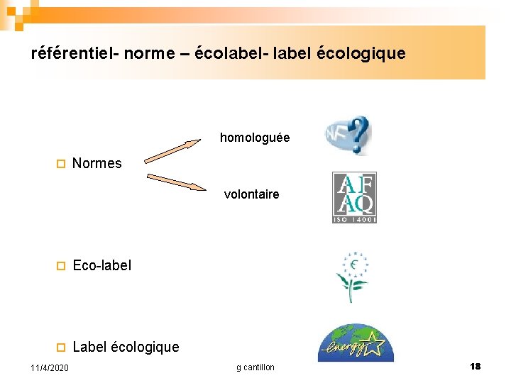 référentiel- norme – écolabel- label écologique homologuée ¨ Normes volontaire ¨ Eco-label ¨ Label