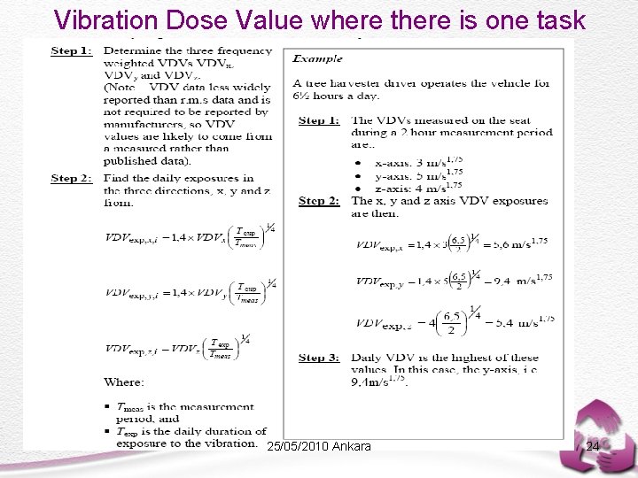 Vibration Dose Value where there is one task 25/05/2010 Ankara 24 